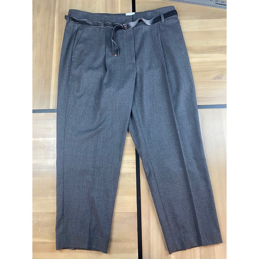 RIANI Women's Gray Pleated Belted Trousers‎ Elegant Business Casual Size 16